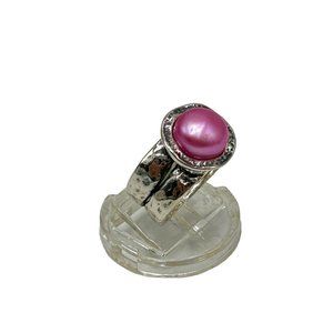 Didae Israel Sterling Silver Dyed Pink Pearl Ring Size 5 925 Hammered Design
